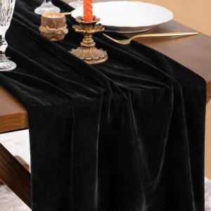 imageSocomi 2pcs Black Velvet Table Runner Christmas Cloth Decor 20 x 120 Inches 10ft Fabric Luxurious Thanksgiving Wedding Runner for New Year Bridal ShowerBlack