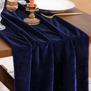 imageSocomi 2pcs Black Velvet Table Runner Christmas Cloth Decor 20 x 120 Inches 10ft Fabric Luxurious Thanksgiving Wedding Runner for New Year Bridal ShowerNavy