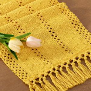imageSocomi Boho Table Runner Macrame Fall Thanksgiving Farmhouse Woven Cotton Linen Rustic Coffee Table Runner with Tassels for Small Dresser Scarf Home Decor Dining Room 12x72 inch ChampagneYellow Gold