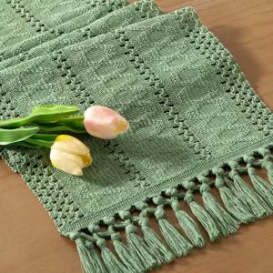 imageSocomi Boho Table Runner Macrame Fall Thanksgiving Farmhouse Woven Cotton Linen Rustic Coffee Table Runner with Tassels for Small Dresser Scarf Home Decor Dining Room 12x72 inch ChampagneSage
