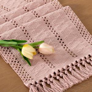 imageSocomi Boho Table Runner Macrame Fall Thanksgiving Farmhouse Woven Cotton Linen Rustic Coffee Table Runner with Tassels for Small Dresser Scarf Home Decor Dining Room 12x72 inch ChampagnePink