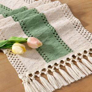 imageSocomi Boho Table Runner Macrame Fall Thanksgiving Farmhouse Woven Cotton Linen Rustic Coffee Table Runner with Tassels for Small Dresser Scarf Home Decor Dining Room 12x72 inch ChampagneSage  Ivory