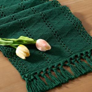 imageSocomi Boho Table Runner Macrame Fall Thanksgiving Farmhouse Woven Cotton Linen Rustic Coffee Table Runner with Tassels for Small Dresser Scarf Home Decor Dining Room 12x72 inch ChampagneEmerald Green