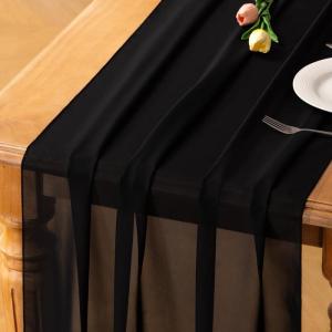 imageSocomi Emerald Green Chiffon Table Runner Fall Thanksgiving Boho Rustic 14ft 29x170 Inches Wedding Runner Sheer Romantic Bridal Shower DecorationsBlack