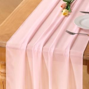 imageSocomi Emerald Green Chiffon Table Runner Fall Thanksgiving Boho Rustic 14ft 29x170 Inches Wedding Runner Sheer Romantic Bridal Shower DecorationsBlushing Pink