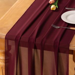 imageSocomi Emerald Green Chiffon Table Runner Fall Thanksgiving Boho Rustic 14ft 29x170 Inches Wedding Runner Sheer Romantic Bridal Shower DecorationsBurgundy