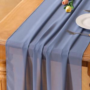 imageSocomi Emerald Green Chiffon Table Runner Fall Thanksgiving Boho Rustic 14ft 29x170 Inches Wedding Runner Sheer Romantic Bridal Shower DecorationsDusty Blue