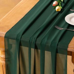 imageSocomi Emerald Green Chiffon Table Runner Fall Thanksgiving Boho Rustic 14ft 29x170 Inches Wedding Runner Sheer Romantic Bridal Shower DecorationsEmerald Green