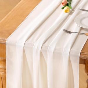 imageSocomi Emerald Green Chiffon Table Runner Fall Thanksgiving Boho Rustic 14ft 29x170 Inches Wedding Runner Sheer Romantic Bridal Shower DecorationsIvory