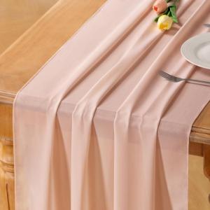 imageSocomi Emerald Green Chiffon Table Runner Fall Thanksgiving Boho Rustic 14ft 29x170 Inches Wedding Runner Sheer Romantic Bridal Shower DecorationsLight Peach
