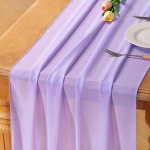 imageSocomi Emerald Green Chiffon Table Runner Fall Thanksgiving Boho Rustic 14ft 29x170 Inches Wedding Runner Sheer Romantic Bridal Shower DecorationsLilac