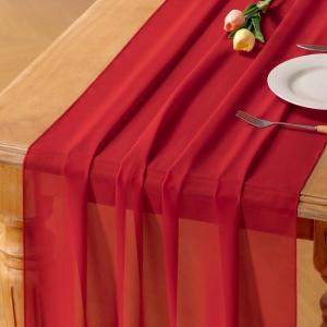 imageSocomi Emerald Green Chiffon Table Runner Fall Thanksgiving Boho Rustic 14ft 29x170 Inches Wedding Runner Sheer Romantic Bridal Shower DecorationsRed