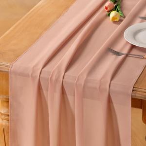 imageSocomi Emerald Green Chiffon Table Runner Fall Thanksgiving Boho Rustic 14ft 29x170 Inches Wedding Runner Sheer Romantic Bridal Shower DecorationsRose Gold