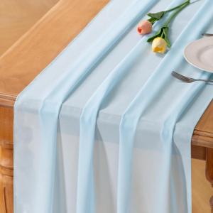 imageSocomi Emerald Green Chiffon Table Runner Fall Thanksgiving Boho Rustic 14ft 29x170 Inches Wedding Runner Sheer Romantic Bridal Shower DecorationsSky Blue