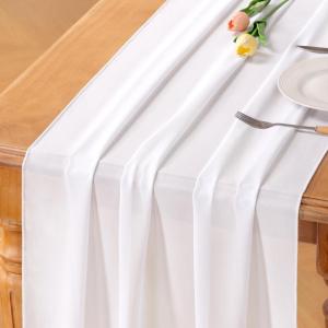 imageSocomi Emerald Green Chiffon Table Runner Fall Thanksgiving Boho Rustic 14ft 29x170 Inches Wedding Runner Sheer Romantic Bridal Shower DecorationsWhite