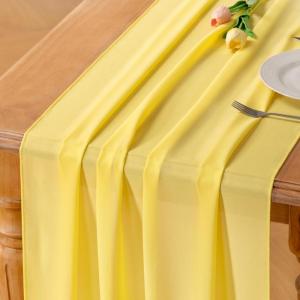 imageSocomi Emerald Green Chiffon Table Runner Fall Thanksgiving Boho Rustic 14ft 29x170 Inches Wedding Runner Sheer Romantic Bridal Shower DecorationsYellow