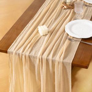 imageSocomi Fall Thanksgiving Table Runner Diamond Cheesecloth Gauze 120 Inch Rustic Boho Cheese Cloth Runner for Wedding Party Baby Bridal Shower Decoration Holiday Home DecorationsBeige