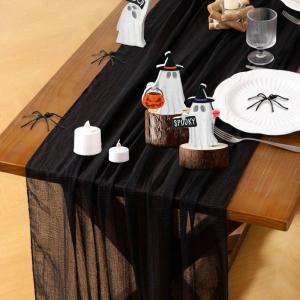 imageSocomi Fall Thanksgiving Table Runner Diamond Cheesecloth Gauze 120 Inch Rustic Boho Cheese Cloth Runner for Wedding Party Baby Bridal Shower Decoration Holiday Home DecorationsBlack