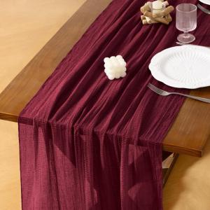 imageSocomi Fall Thanksgiving Table Runner Diamond Cheesecloth Gauze 120 Inch Rustic Boho Cheese Cloth Runner for Wedding Party Baby Bridal Shower Decoration Holiday Home DecorationsBurgundy