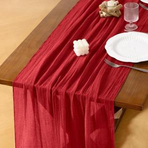 imageSocomi Fall Thanksgiving Table Runner Diamond Cheesecloth Gauze 120 Inch Rustic Boho Cheese Cloth Runner for Wedding Party Baby Bridal Shower Decoration Holiday Home DecorationsRed