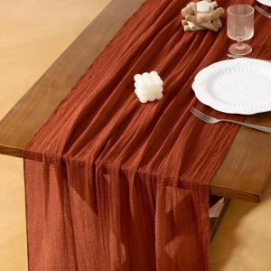 imageSocomi Fall Thanksgiving Table Runner Diamond Cheesecloth Gauze 120 Inch Rustic Boho Cheese Cloth Runner for Wedding Party Baby Bridal Shower Decoration Holiday Home DecorationsTerracotta