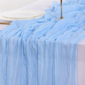 imageSocomi Ivory White Table Runner Spring Easter Cheesecloth Table Runner 170 inch Cheese Cloth 14FT Boho Rustic Gauze for Wedding Party Baby Shower DecorBlue