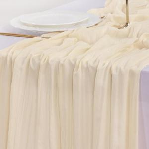 imageSocomi Ivory White Table Runner Spring Easter Cheesecloth Table Runner 170 inch Cheese Cloth 14FT Boho Rustic Gauze for Wedding Party Baby Shower DecorBeige