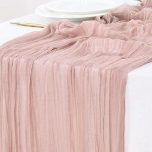 imageSocomi Ivory White Table Runner Spring Easter Cheesecloth Table Runner 170 inch Cheese Cloth 14FT Boho Rustic Gauze for Wedding Party Baby Shower DecorDusty Pink