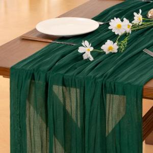 imageSocomi Nude Brown Cheesecloth Table Runner Fall Thanksgiving Boho Rustic Gauze 120 inch 10FT Cheese Cloth Runner for Wedding Party Baby Shower Birthday Home Decor Holiday DecorationsEmerald Green