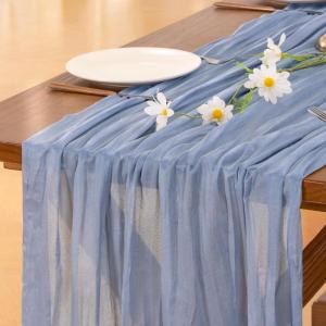 imageSocomi Nude Brown Cheesecloth Table Runner Fall Thanksgiving Boho Rustic Gauze 120 inch 10FT Cheese Cloth Runner for Wedding Party Baby Shower Birthday Home Decor Holiday DecorationsDusty Blue
