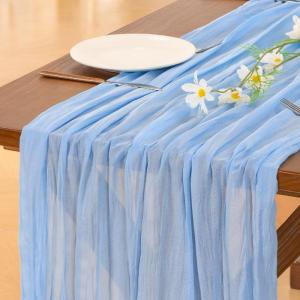 imageSocomi Nude Brown Cheesecloth Table Runner Fall Thanksgiving Boho Rustic Gauze 120 inch 10FT Cheese Cloth Runner for Wedding Party Baby Shower Birthday Home Decor Holiday DecorationsBlue