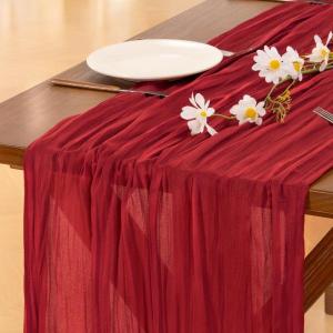 imageSocomi Nude Brown Cheesecloth Table Runner Fall Thanksgiving Boho Rustic Gauze 120 inch 10FT Cheese Cloth Runner for Wedding Party Baby Shower Birthday Home Decor Holiday DecorationsRed