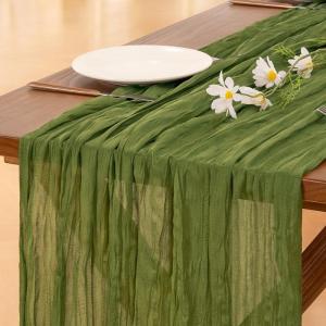 imageSocomi Nude Brown Cheesecloth Table Runner Fall Thanksgiving Boho Rustic Gauze 120 inch 10FT Cheese Cloth Runner for Wedding Party Baby Shower Birthday Home Decor Holiday DecorationsCampsite Green