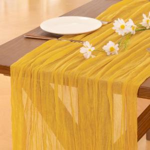 imageSocomi Nude Brown Cheesecloth Table Runner Fall Thanksgiving Boho Rustic Gauze 120 inch 10FT Cheese Cloth Runner for Wedding Party Baby Shower Birthday Home Decor Holiday DecorationsGold