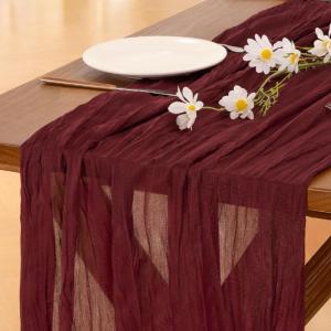 imageSocomi Nude Brown Cheesecloth Table Runner Fall Thanksgiving Boho Rustic Gauze 120 inch 10FT Cheese Cloth Runner for Wedding Party Baby Shower Birthday Home Decor Holiday DecorationsBurgundy
