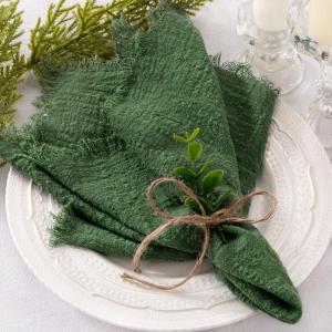 imageSocomi Set of 12 Linen Napkins Caramel Easter Spring Cloth Napkins Washable Fringe 17quotx17quot for Wedding Party Bridal Baby Shower Birthday Table DecorationsOlive Green