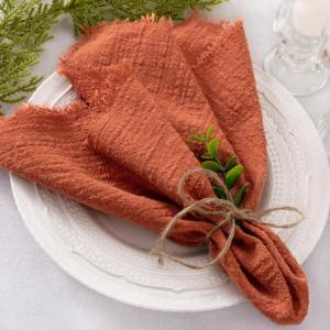 imageSocomi Set of 12 Linen Napkins Caramel Easter Spring Cloth Napkins Washable Fringe 17quotx17quot for Wedding Party Bridal Baby Shower Birthday Table DecorationsTerracotta
