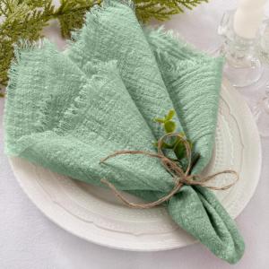 imageSocomi Set of 12 Linen Napkins Caramel Easter Spring Cloth Napkins Washable Fringe 17quotx17quot for Wedding Party Bridal Baby Shower Birthday Table DecorationsSage Green