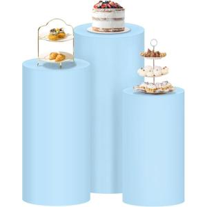 imageSocomi Cylinder Pedestal Stand Covers Spandex Flexible Display Box Stand Covers for Birthday Party Wedding Baby Shower Decoration Only Stand Covers Included Set of 3 BlackBlue