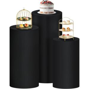 imageSocomi Cylinder Pedestal Stand Covers Spandex Flexible Display Box Stand Covers for Birthday Party Wedding Baby Shower Decoration Only Stand Covers Included Set of 3 BlackBlack