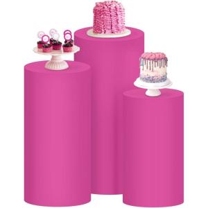 imageSocomi Cylinder Pedestal Stand Covers Spandex Flexible Display Box Stand Covers for Birthday Party Wedding Baby Shower Decoration Only Stand Covers Included Set of 3 BlackFuchsia