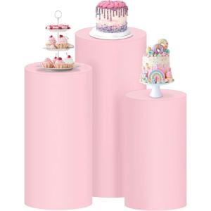 imageSocomi Cylinder Pedestal Stand Covers Spandex Flexible Display Box Stand Covers for Birthday Party Wedding Baby Shower Decoration Only Stand Covers Included Set of 3 BlackPink