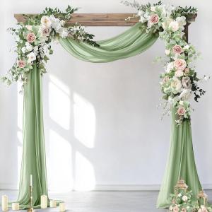 imageSocomi Wedding Arch Draping Fabric 3 Panels 29quot x 19Ft White Sheer Chiffon Curtain Drapes 6 Yards for Wedding Ceremony Birthday Party DecorationSage Green