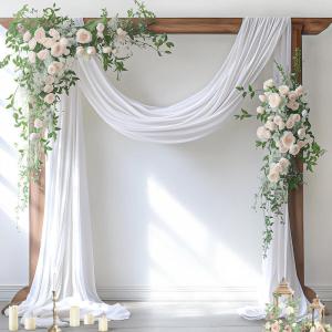 imageSocomi Wedding Arch Draping Fabric 3 Panels 29quot x 19Ft White Sheer Chiffon Curtain Drapes 6 Yards for Wedding Ceremony Birthday Party DecorationWhite