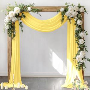 imageSocomi Wedding Arch Draping Fabric 3 Panels 29quot x 19Ft White Sheer Chiffon Curtain Drapes 6 Yards for Wedding Ceremony Birthday Party DecorationYellow