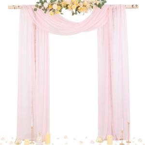 imageSocomi White Sheer Wedding Arch Draping Fabric 29quot x 20Ft 1 Panel Outdoor Curtain Drapes Extra Long for Bridal Baby Shower Ceremony Birthday Party DecorBlush Pink