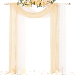 imageSocomi White Sheer Wedding Arch Draping Fabric 29quot x 20Ft 1 Panel Outdoor Curtain Drapes Extra Long for Bridal Baby Shower Ceremony Birthday Party DecorChampagne and Cream