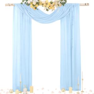imageSocomi White Sheer Wedding Arch Draping Fabric 29quot x 20Ft 1 Panel Outdoor Curtain Drapes Extra Long for Bridal Baby Shower Ceremony Birthday Party DecorBlue