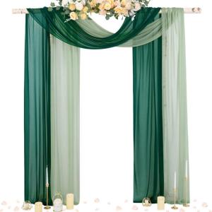 imageSocomi White Sheer Wedding Arch Draping Fabric 29quot x 20Ft 1 Panel Outdoor Curtain Drapes Extra Long for Bridal Baby Shower Ceremony Birthday Party DecorEmerald Green  Sage