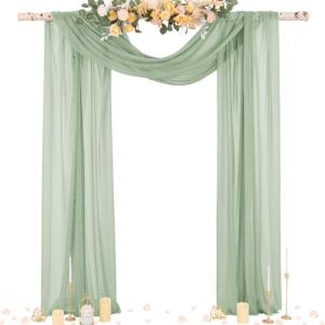 imageSocomi White Sheer Wedding Arch Draping Fabric 29quot x 20Ft 1 Panel Outdoor Curtain Drapes Extra Long for Bridal Baby Shower Ceremony Birthday Party DecorSage Green